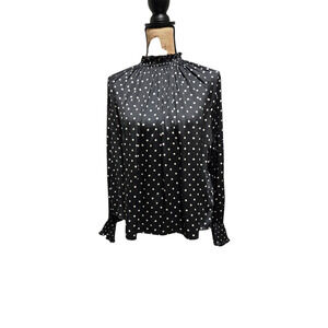 H&M black and white polka dot high neckline top, size 4